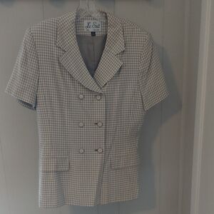Le Suit Women's Beige Gingham Blazer With Matching Pencil Skirt, Suit Set